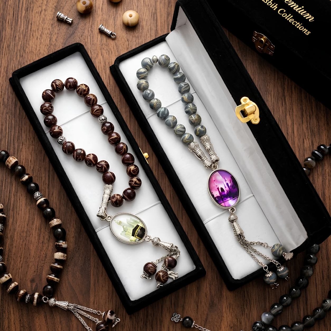 Premium Locket Tasbih – Kaaba & Madina Edition (33 Beads)